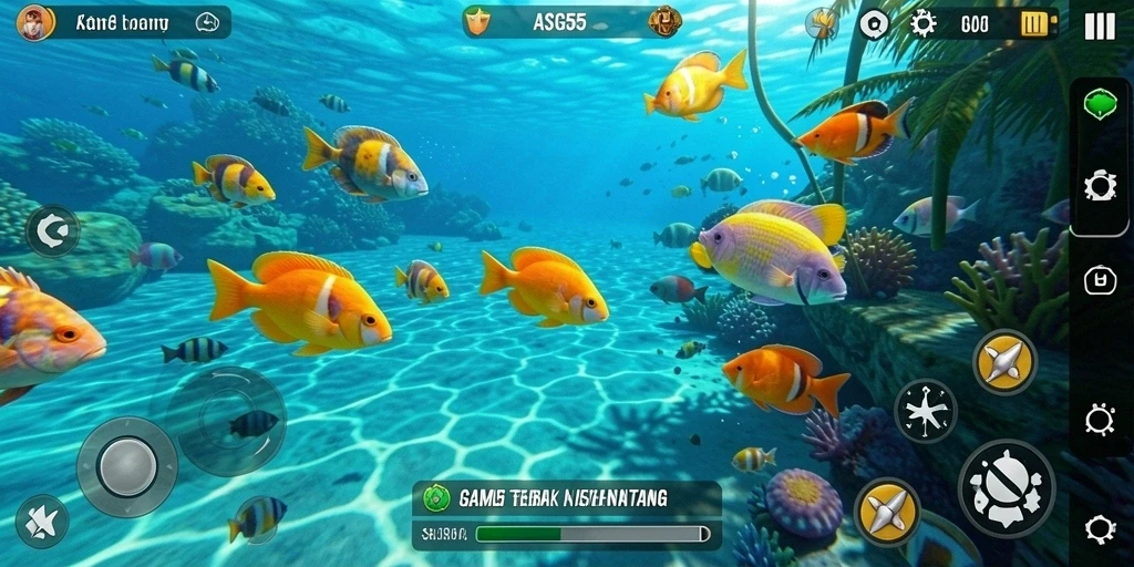 Screenshot gameplay ASG55 dengan berbagai ikan dan tantangan menarik.
