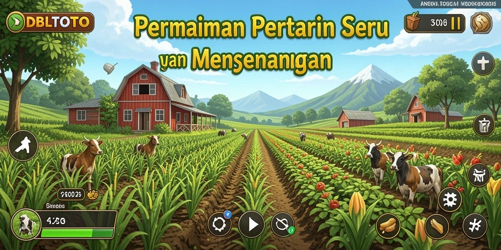 Tampilan gameplay menarik dalam DBLTOTO, menampilkan ladang dan kebun yang subur.