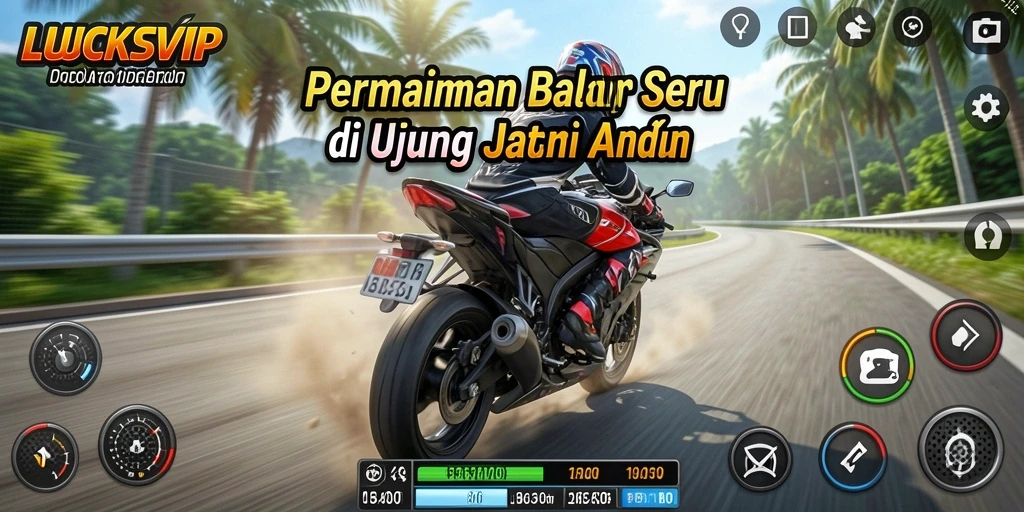Tampilan balapan mendebarkan dalam LUCKSVIP dengan motor dan trek yang beragam.