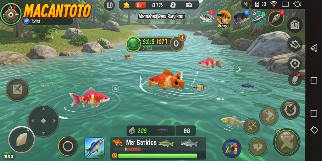 Screenshot gameplay <strong>MACANTOTO</strong> menunjukkan aksi seru saat menangkap ikan.