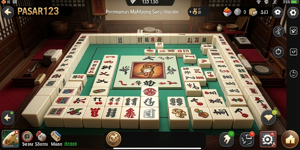 Tangkapan layar utama PASAR123 menampilkan gameplay Mahjong yang seru.