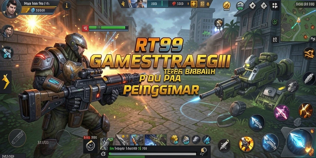 Screenshot utama RT99 menunjukkan aksi pertempuran strategi yang mendebarkan.